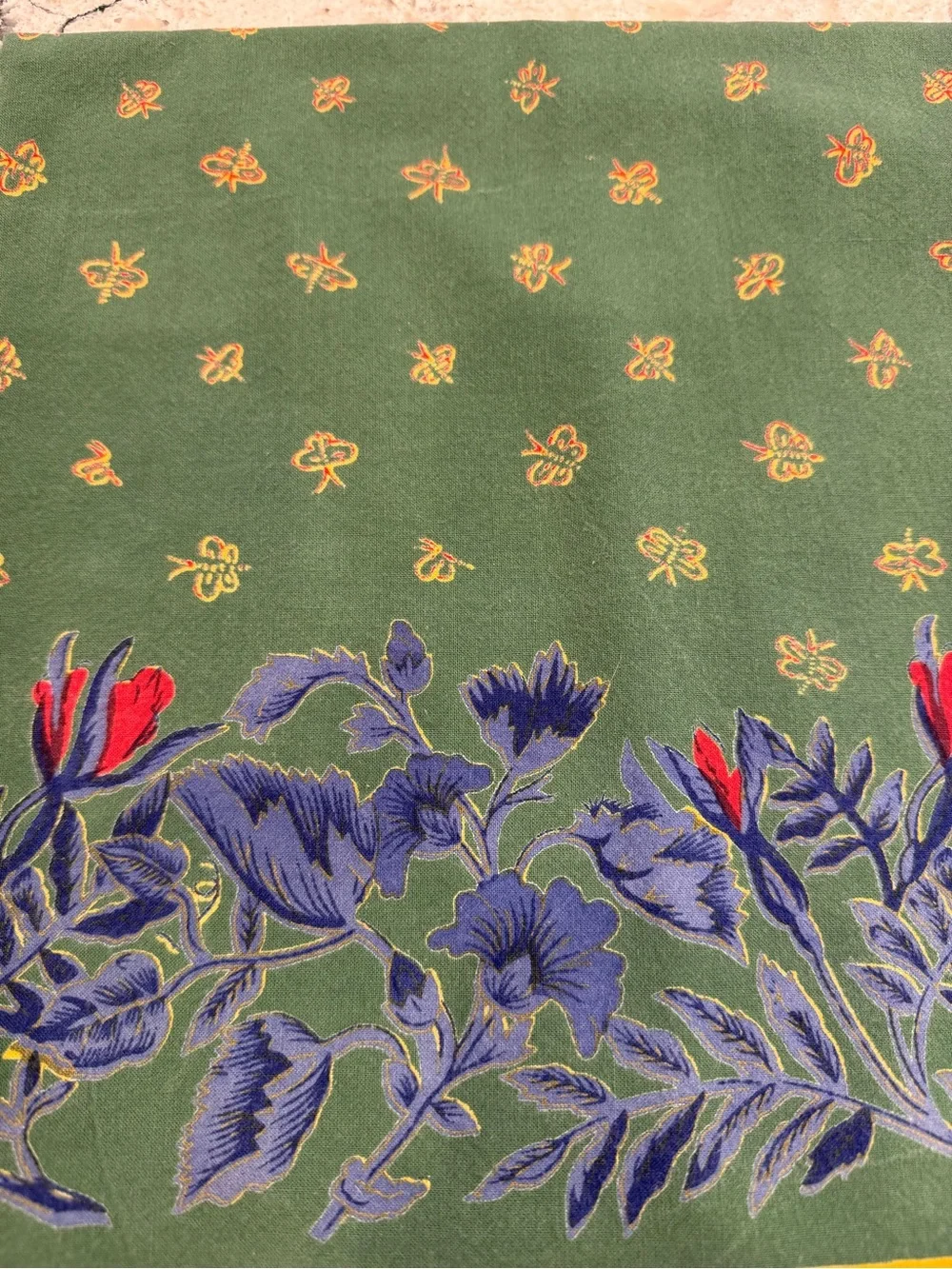 Williams Sonoma Vintage Provence Green Floral Tablecloth French Country 54 x 54